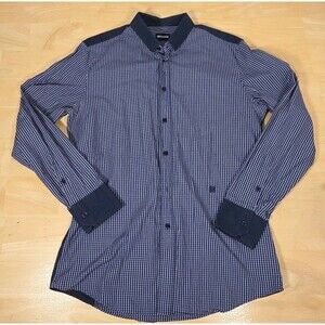 Dirk Bikkembergs Men's Sz L Button Up Long Sleeve Shirt Windowpane Plaid